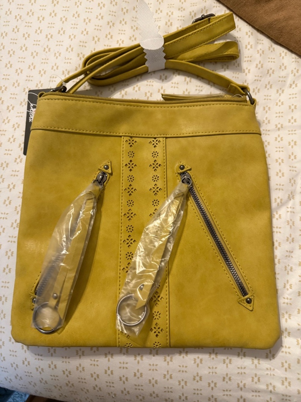 Chateau Mustard Yellow Crossbody Bag with Front Zippers